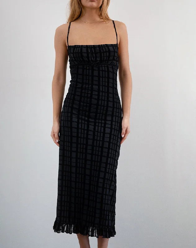 tartan prom dress-Nateda Dress in Tonal Check Flock Black