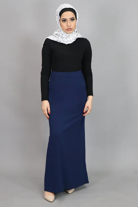 flared mini dress-Navy Blue Spandex Maxi Skirt