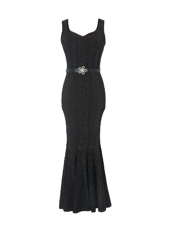 relaxed prom dress-O240007 Sleeveless Vest Knitted Dress *Black