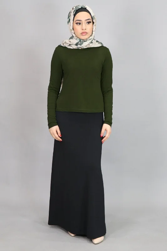 cut-out prom dress-Olive Green Long Sleeve Top