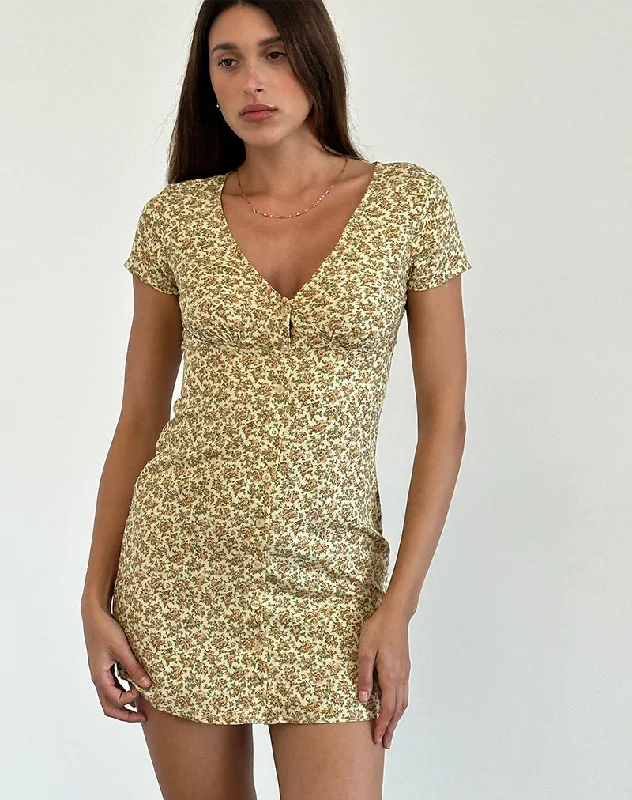 cinched sundress-Omoni Dress in Washed Ditsy Yellow