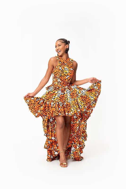 structured party dress-OTTI African Print Hi-low Infinity Dress