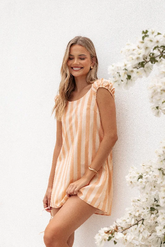 mock neck prom dress-Pammy Mini Dress - Terracotta Stripe