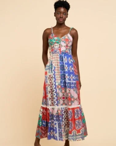 snap button prom dress-Patchwork Maxi Dress