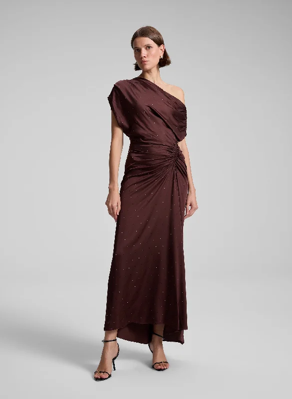 gathered wrap dress-Penny Embellished Satin Maxi Dress