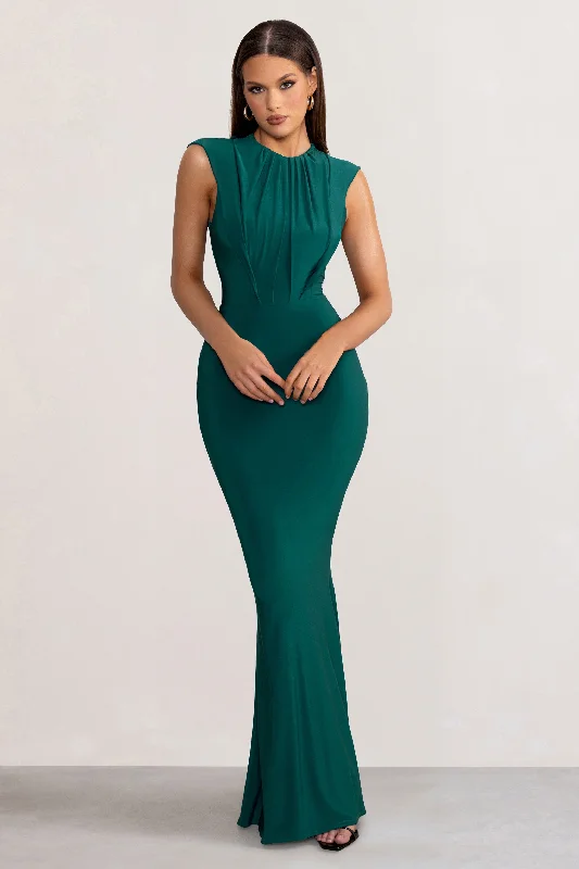 sparkling sundress-Phoenix | Bottle Green Sleeveless Maxi Dress with Hood