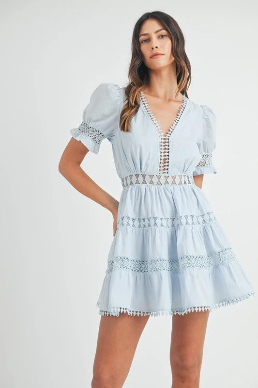 casual evening dress-Poplin Lace Trim Mini Dress