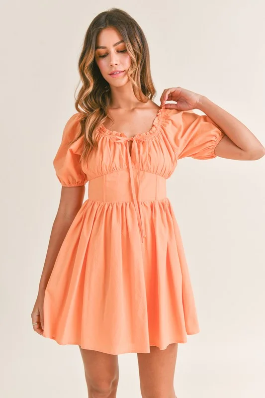 cap sleeve dress-Poplin Mini Dress w/ Corset Detail