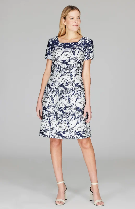 single strap sundress-Abstract Flora Jacquard Short Sleeve Fit & Flare Dress