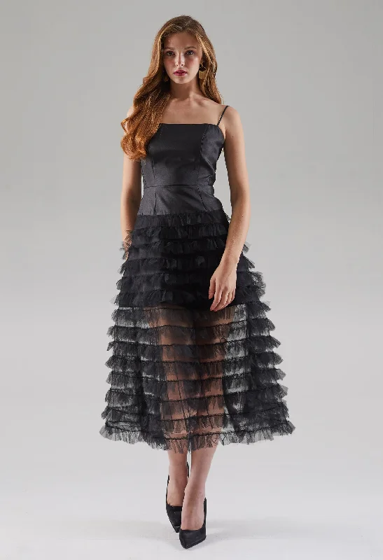 flared evening dress-Puffy Chiffon Tule Dress