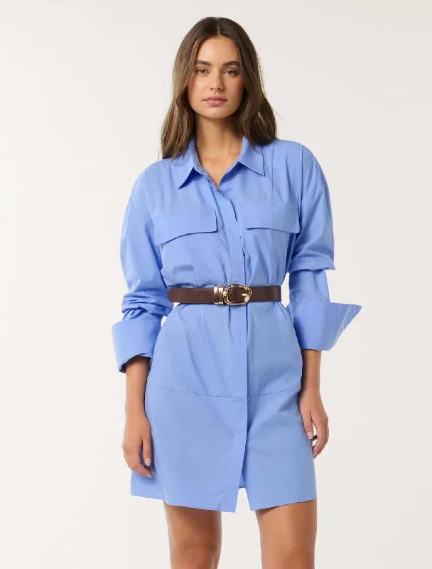 dramatic sundress-Rayne Front Pocket Cotton Shirt Dress