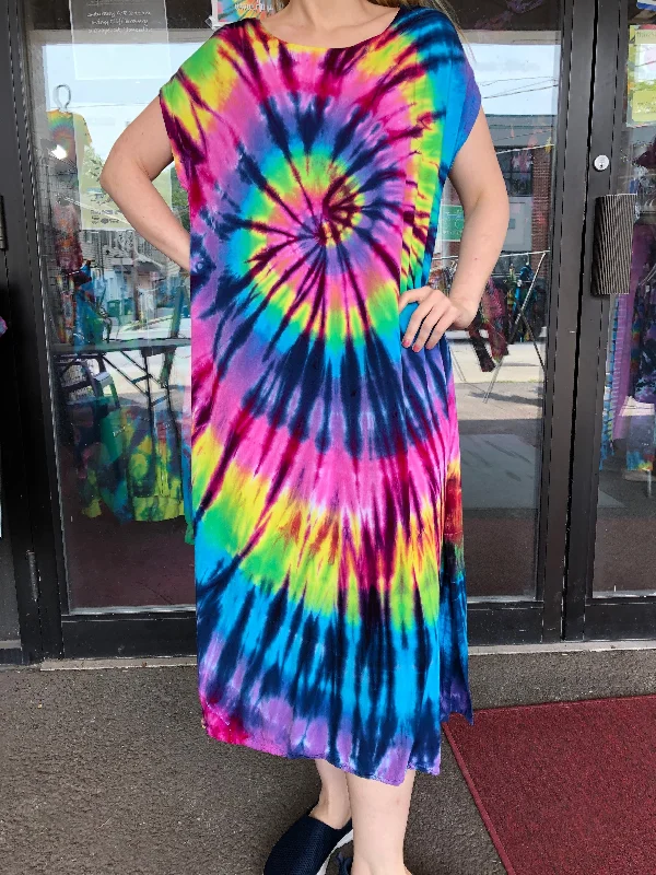 chiffon cocktail dress-Rayon Easy Breezy Tie-Dye Dress