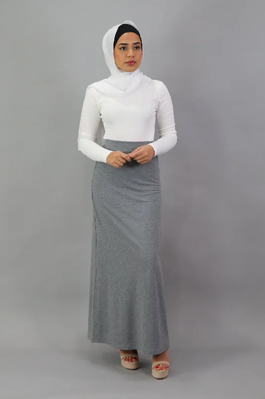 golden champagne cocktail dress-Ribbed Maxi Skirt - Heather Gray