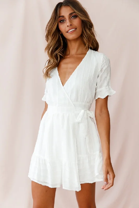 oatmeal cotton dress-Rubi V-Neckline Wrap Dress White