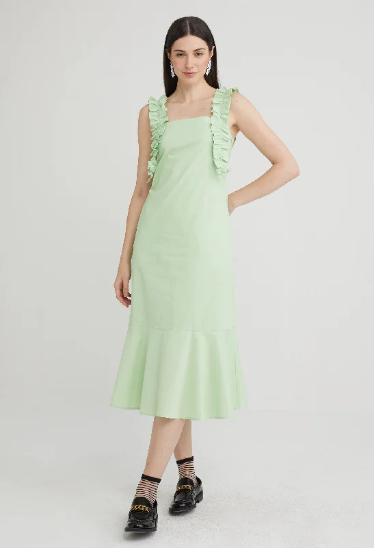 seafoam green sundress-Ruffle Detail Drop Waist Dress