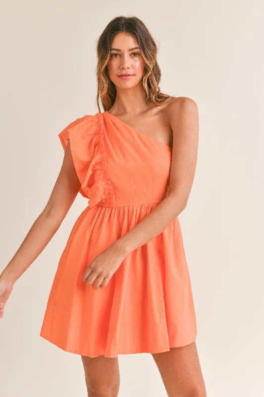 chiffon slip dress-Ruffle One Shoulder Mini