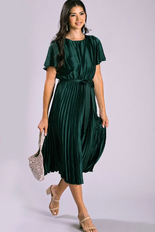 gypsy maxi dress-Selena Satin Pleated Dress