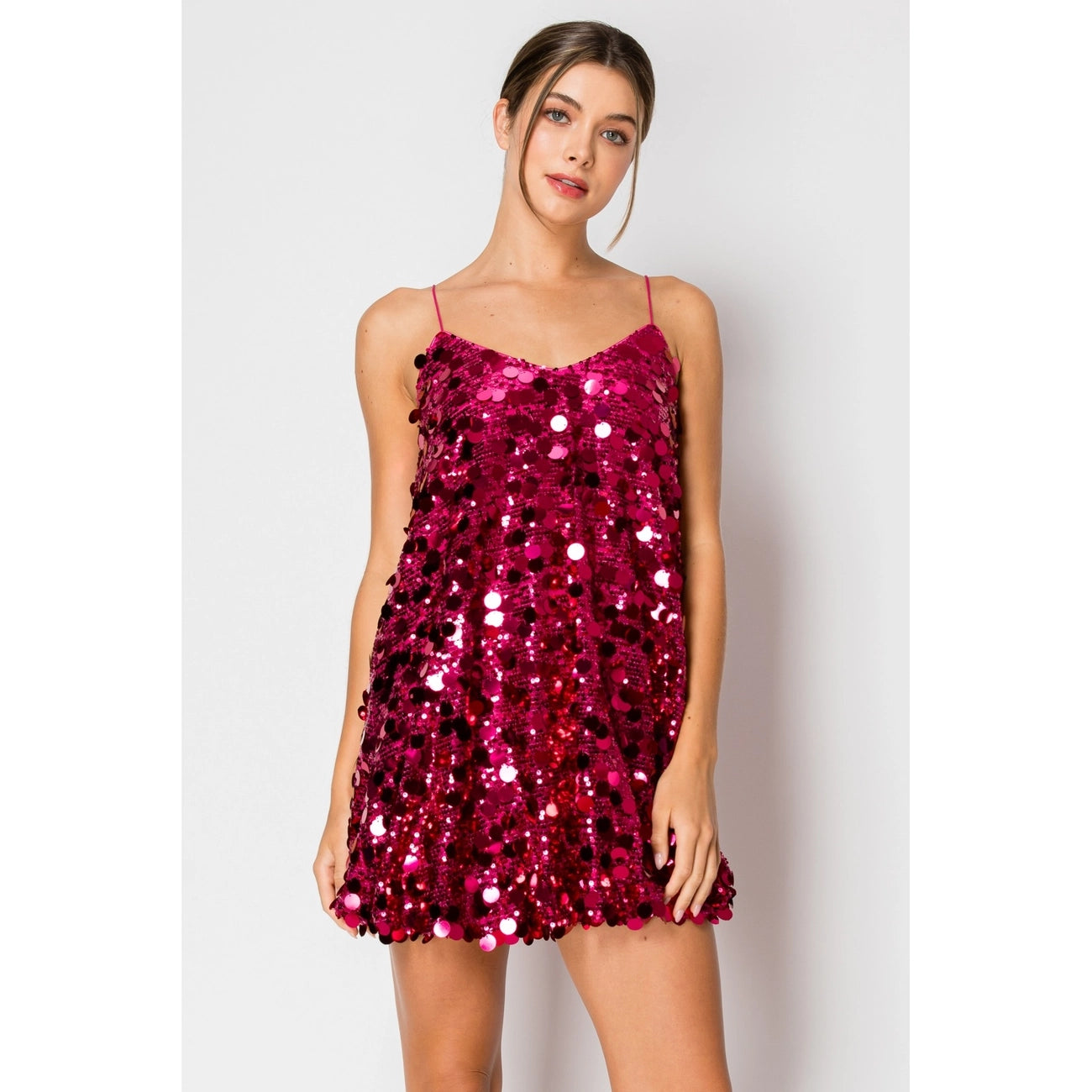 festive prom dress-Sequin Spaghetti Straps Mini Dress