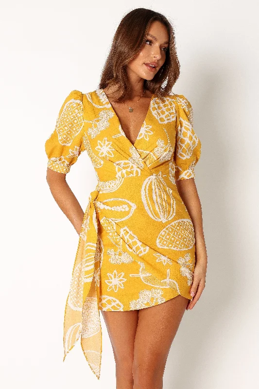 sunny yellow dress-Silas Wrap Mini Dress - Yellow