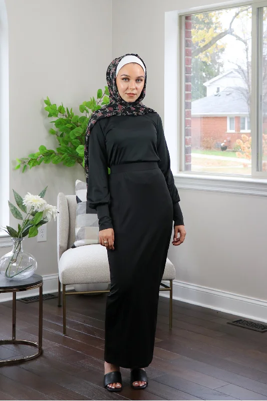 dramatic cocktail dress-Silky Spandex Long Sleeve Top- Black