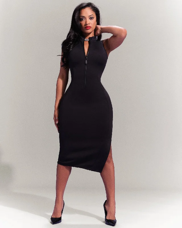 puffed sleeve sundress-Sleeveless Surfy Pencil Dress - Black