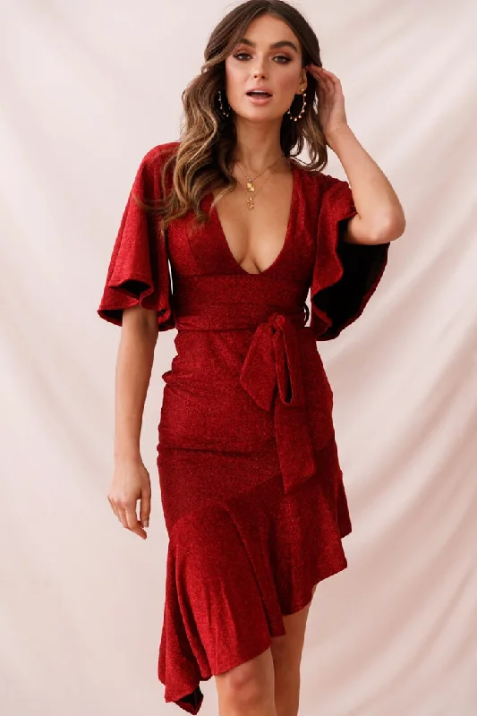 faux leather cocktail dress-Sorry Not Sorry Asymmetrical Hem Dress Red