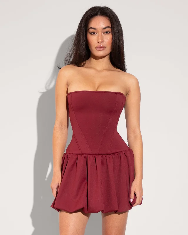 mesh sleeve sundress-Squarey Convertible Bubble Dress - Burgundy