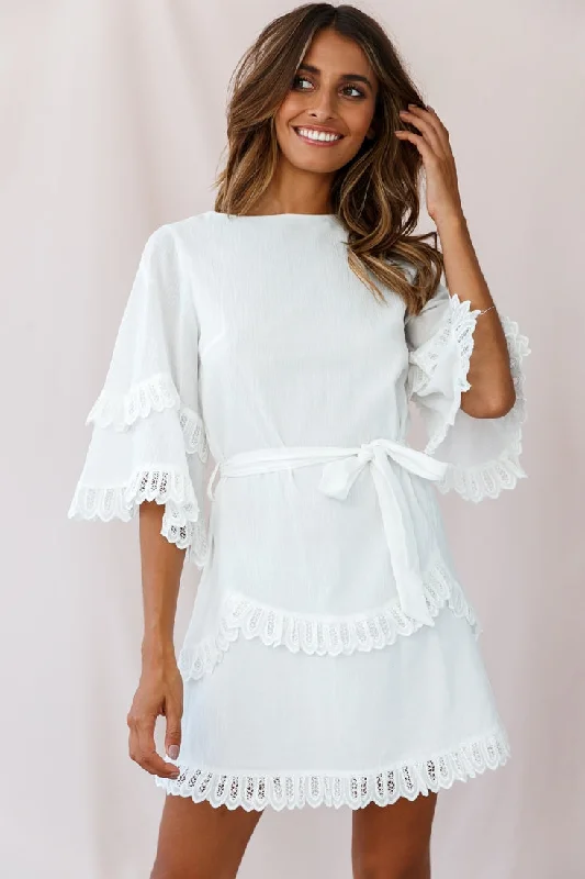 gypsy sundress-Talitha Waist Tie Lace Trim Dress White