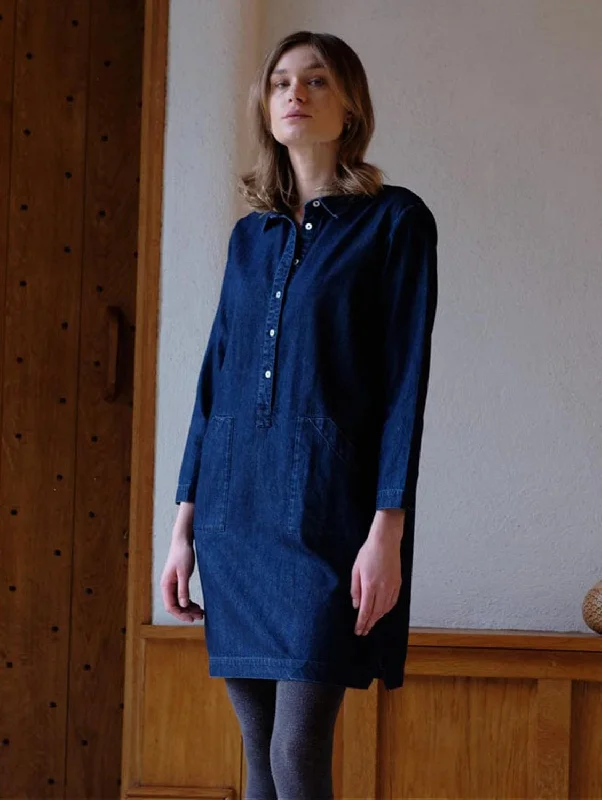 festive sequin dress-Tara Cotton Short Shirt Dress | Dark Blue Denim