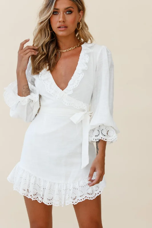 ivory satin dress-Terroni Lantern Sleeve Frill Hem Dress White