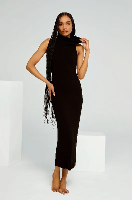 festive evening dress-Soft Rib Turtleneck Dress