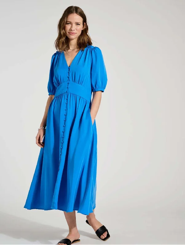 fringed trim dress-Tia TENCEL™ Dress | Adriatic Blue