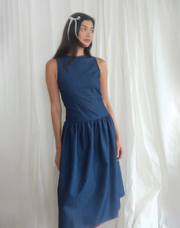 cut-out prom dress-Uretta Maxi Dress in Denim Indigo