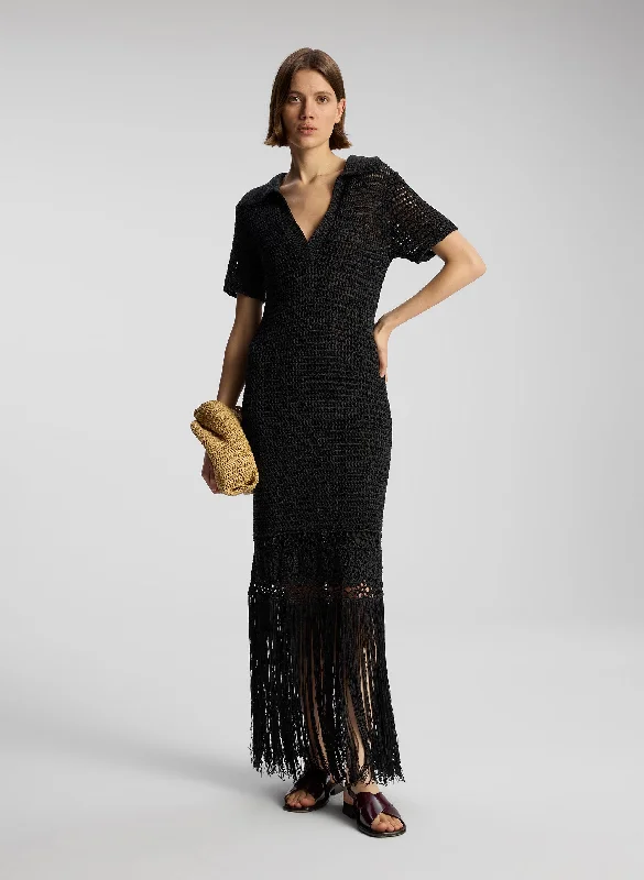 cozy knit dress-Valerie Crochet Fringe Maxi Dress