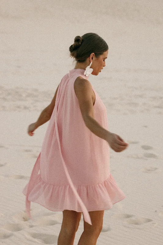 salmon pink cocktail dress-Victoria Halterneck Mini Dress - Petal Pink