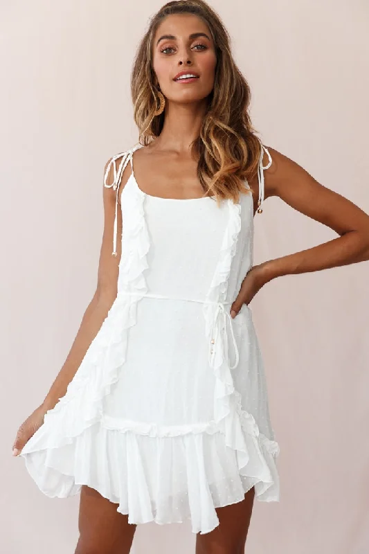 voluminous tulle dress-Wish Fluted Hem Lace-up Back Dress White