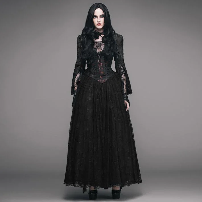 cut-out shoulder dress-Women's Basque Style Goth Punk Lace Gown