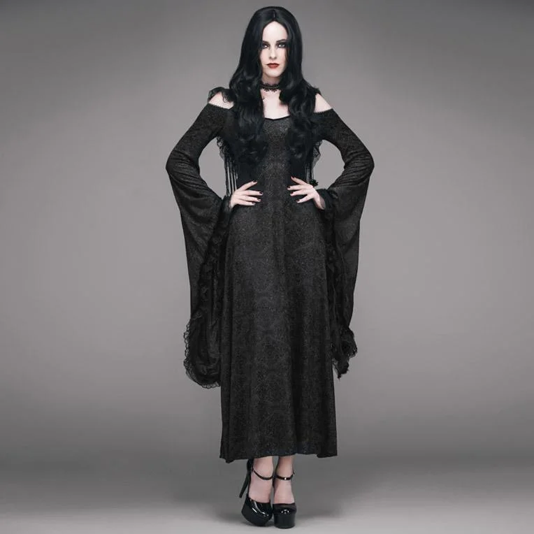 single strap dress-Women's Goth Jacquard Hooded Dress