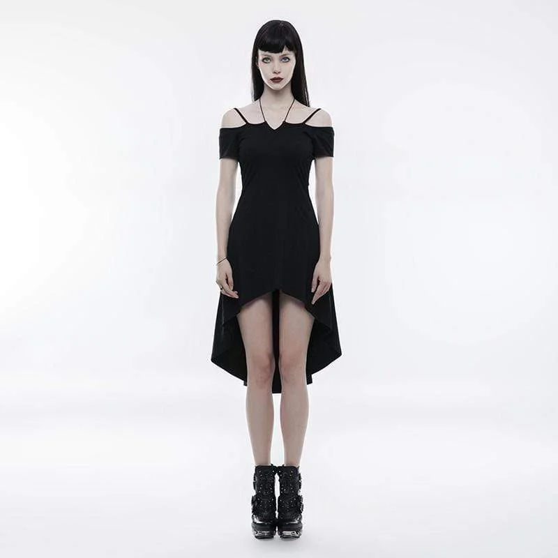 tangerine cocktail dress-Women's Goth Off Shoulder High/low Black Little Dresses