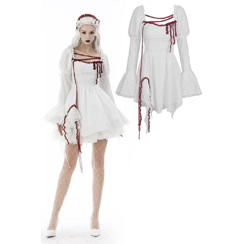 cozy knit dress-Women's Gothic Double Color Puff Sleeved Ruffled Dress