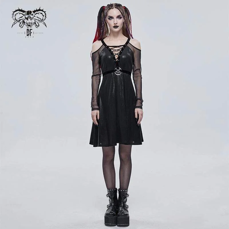 luxurious satin dress-Women's Gothic Plunging Off Shoulder Splice Dress