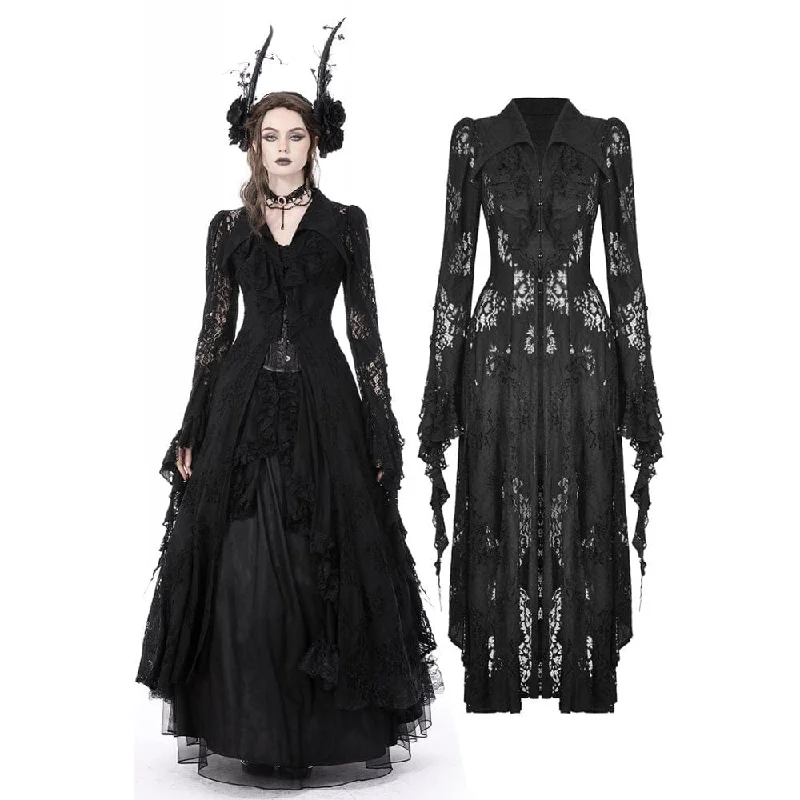 smocked peasant dress-Women's Gothic Turn-down Collar Irregular Lace Jacket