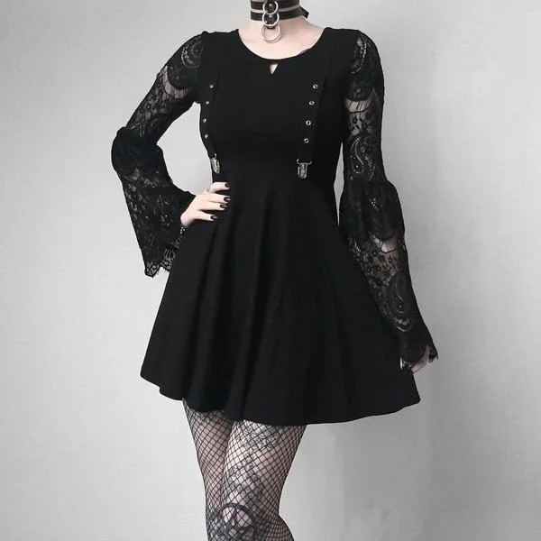 paisley sundress-Women's Lace Sleeve Punk Dress