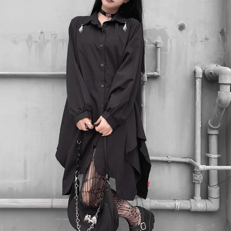 snow white cocktail dress-Women's Punk Irregular Skeleton Long Shirt