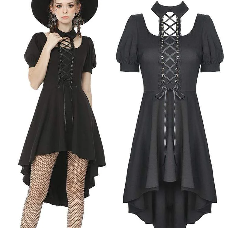 flared cocktail dress-Women's Vintage Gothic High/Low Halterneck Black Little Dresses