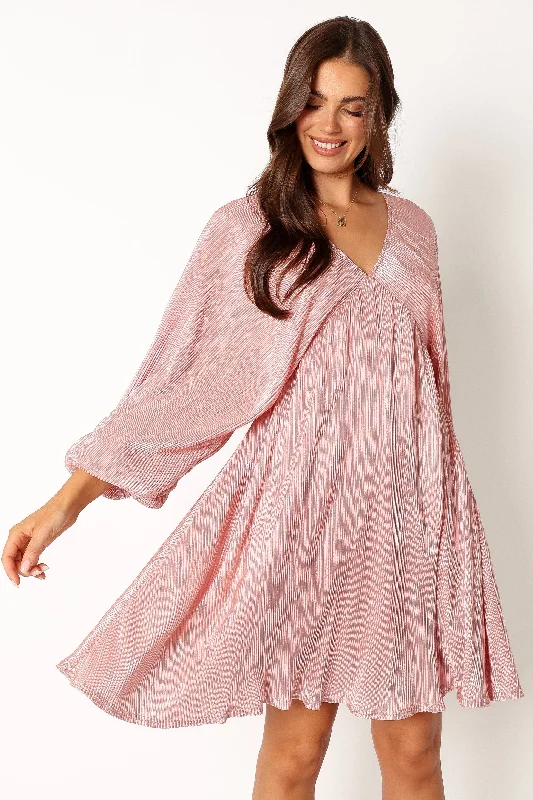 delicate lace dress-Xanudu Long Sleeve Mini Dress - Pink