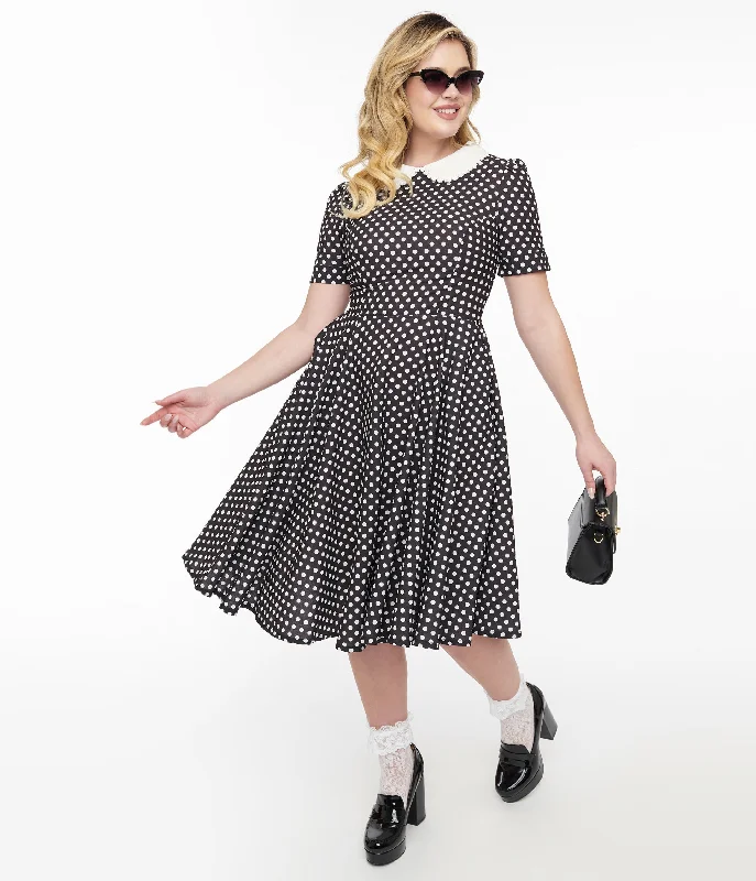 cut-out sundress-1950s Black & White Polka Dot Brielle Swing Dress