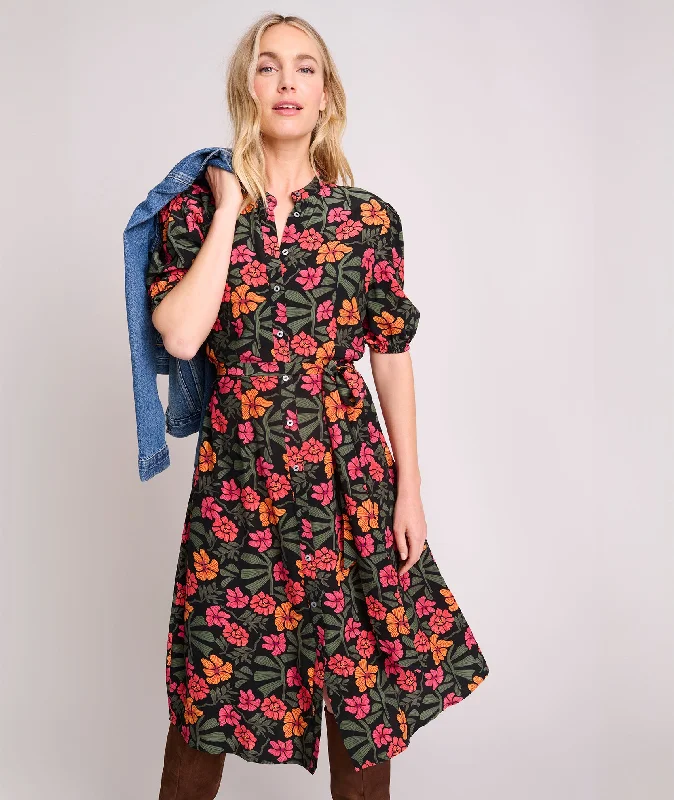 retro polka dress-Short-Sleeve Floral Alix Midi Dress