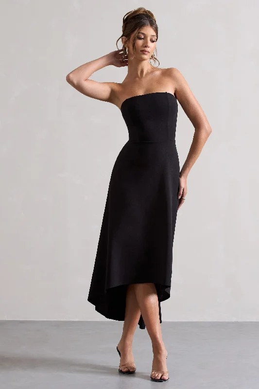 snow white cocktail dress-Ariela | Black Bandeau High-Low Midi Dress