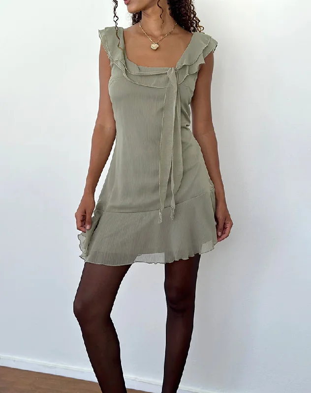 platinum prom dress-Binita Mini Dress In Chiffon Olive